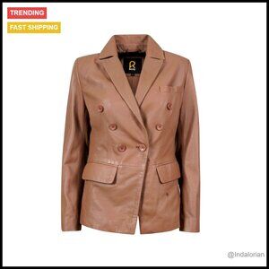 Genuine Leather Blazer Jacket Double-Breasted Women's Coat Tailored Fit